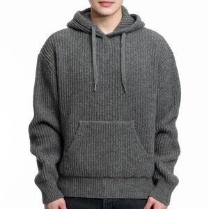 AMI - Ribbed Hoodie L Grey